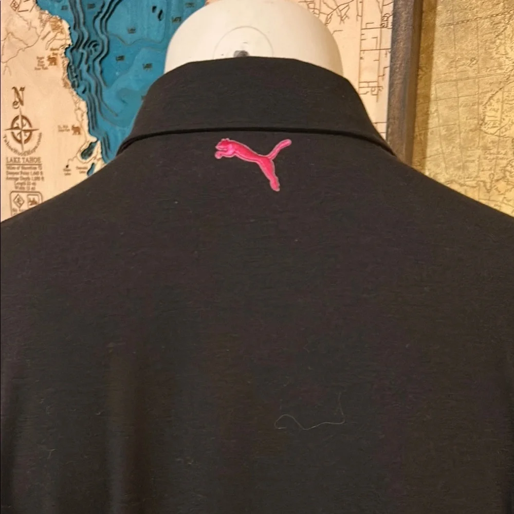 Puma Black and Pink Polo Shirt Casual Golf Style. Size Medium